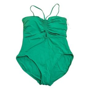 Calia Shirred Cut Out One Piece Swim Suit Green Glow Size 14
